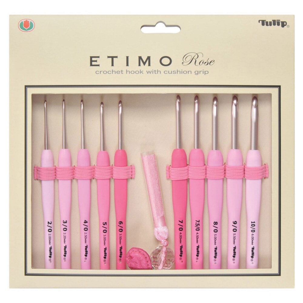 Tulip Etimo Rose Crochet Hook With Soft Cushion Set - 3 cushion grip crochet hooks featuring smooth selling hook tip and easy grip ergonomic shape.